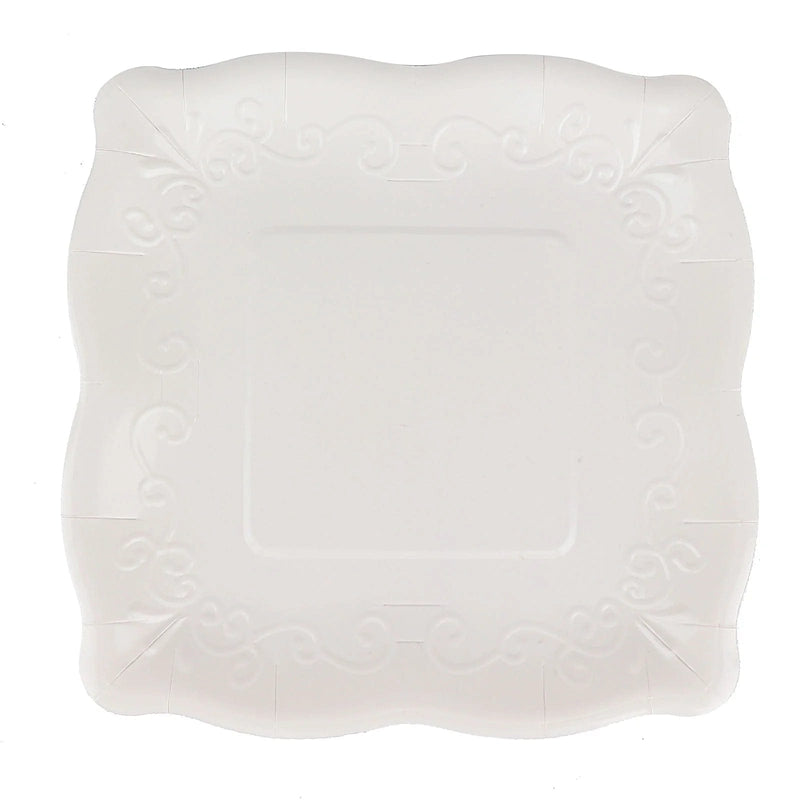 25 Square Paper Dessert Dinner Plates Scroll Design Rim - Disposable Tableware