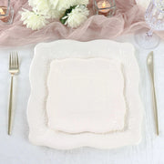 25 Square Paper Dessert Dinner Plates Scroll Design Rim - Disposable Tableware