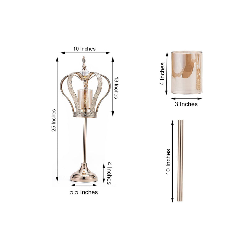 25" tall Metal Crown Stand with Glass Votive Candle Holder - Gold CHDLR_CAND_031_M_GOLD