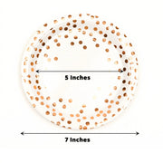 25 White Round Paper Plates with Rose Gold Polka Dots - Disposable Tableware
