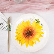 25 White Round Paper Plates with Sunflower Design - Disposable Tableware