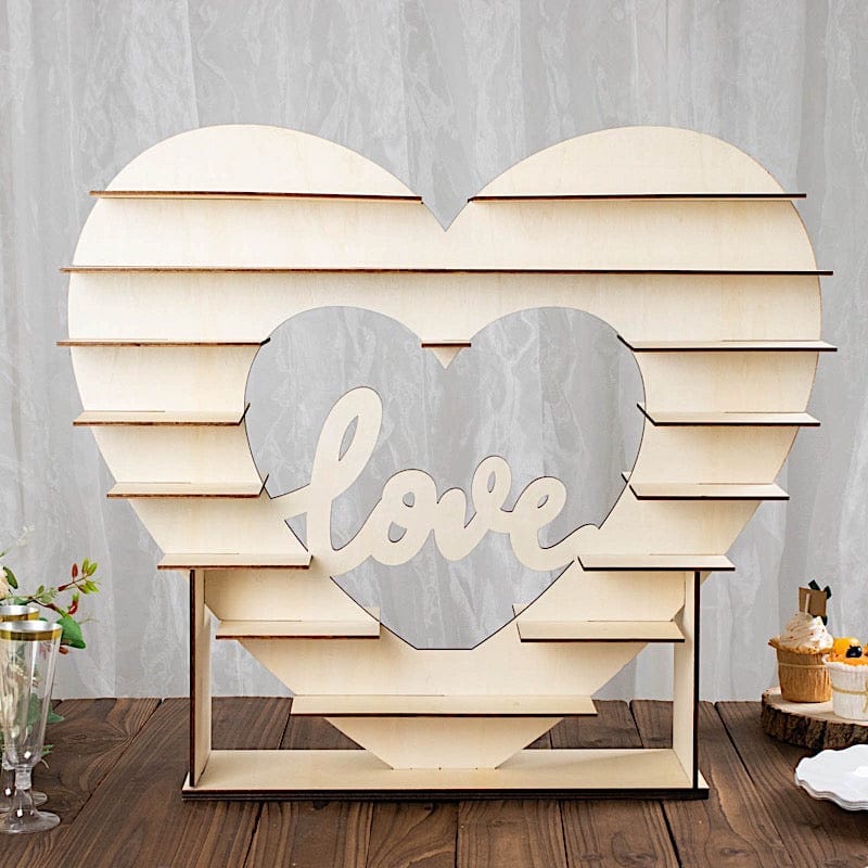 26" Heart Shaped 8 layer Double Sided Wood Cupcake Dessert Stand - Natural CAKE_WOD015_NAT