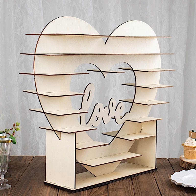 26" Heart Shaped 8 layer Double Sided Wood Cupcake Dessert Stand - Natural CAKE_WOD015_NAT