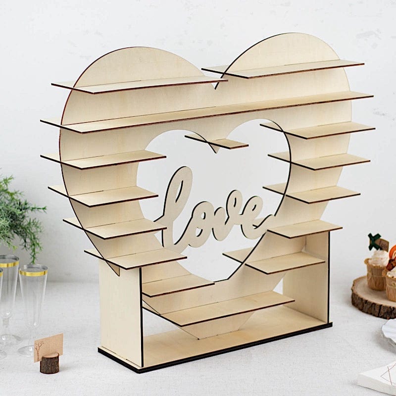 26" Heart Shaped 8 layer Double Sided Wood Cupcake Dessert Stand - Natural CAKE_WOD015_NAT