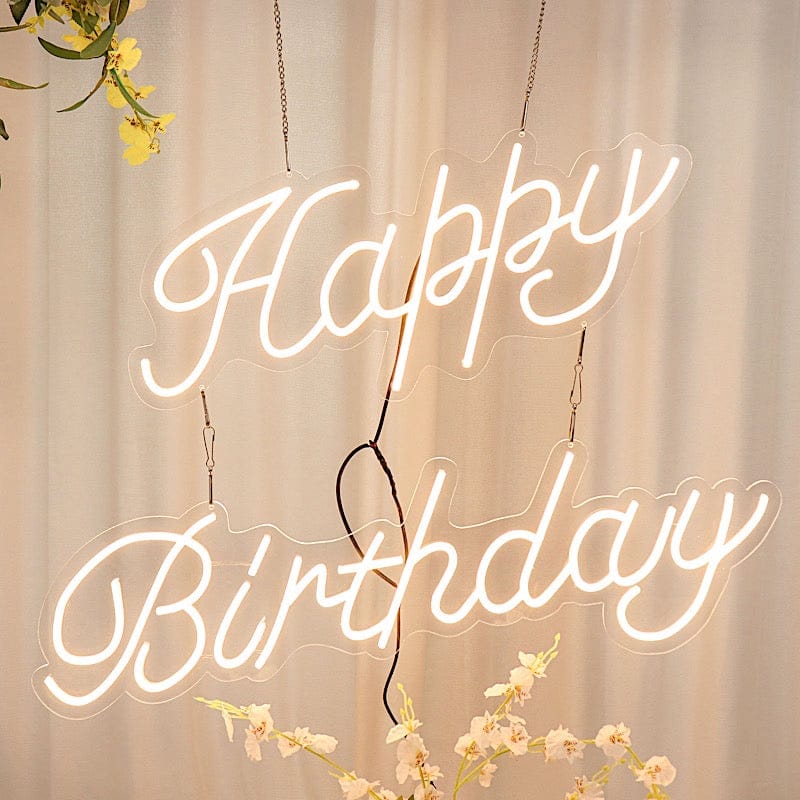 26" long LED Happy Birthday Neon Light Sign - Warm White LED_NEOSIGN01_BDAY_CLR
