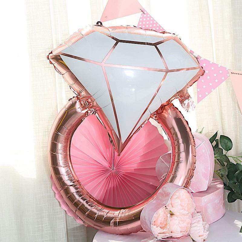 26" tall Extra Large Diamond Wedding Ring Mylar Foil Balloon - Rose Gold and White BLOON_FOL0012_25