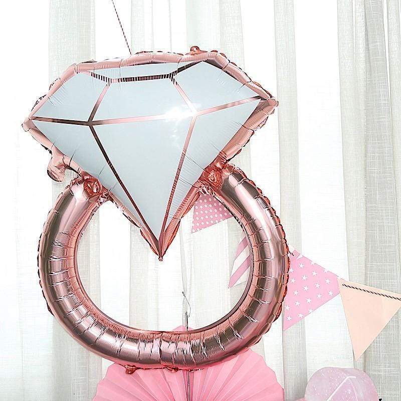 26" tall Extra Large Diamond Wedding Ring Mylar Foil Balloon - Rose Gold and White BLOON_FOL0012_25