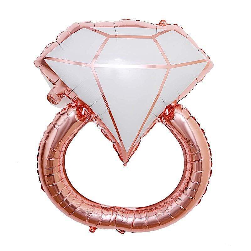 26" tall Extra Large Diamond Wedding Ring Mylar Foil Balloon - Rose Gold and White BLOON_FOL0012_25