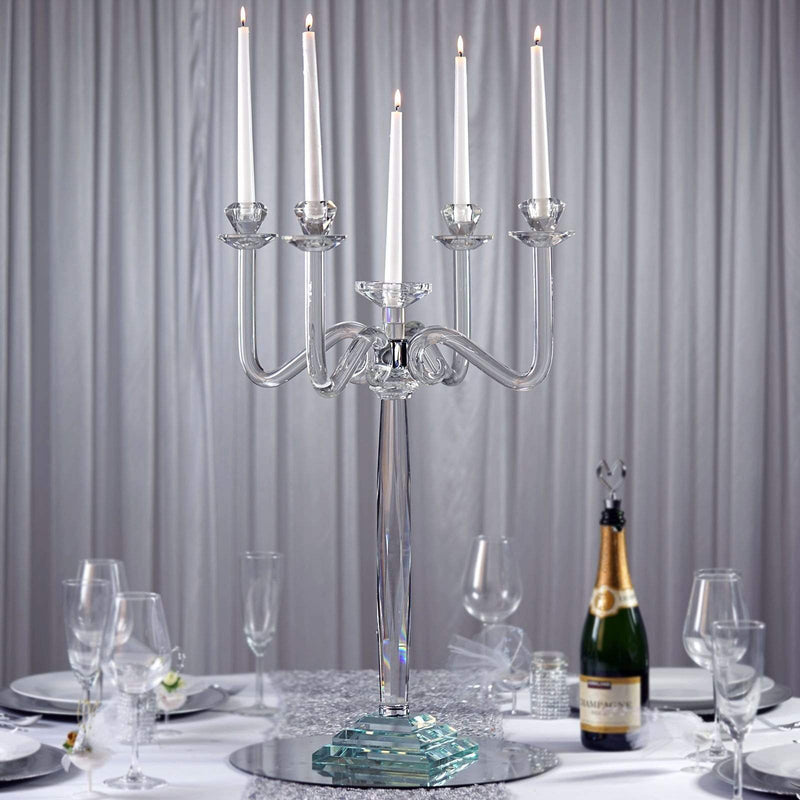 27" tall 4 Arm Crystal Glass Candelabra Candle Holder - Clear CHDLR_GLAS_038
