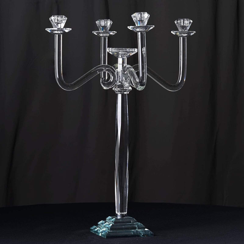 27" tall 4 Arm Crystal Glass Candelabra Candle Holder - Clear CHDLR_GLAS_038