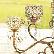 27" wide Horizontal Candle Holder with Crystal Beads - Gold CHDLR_053_GOLD