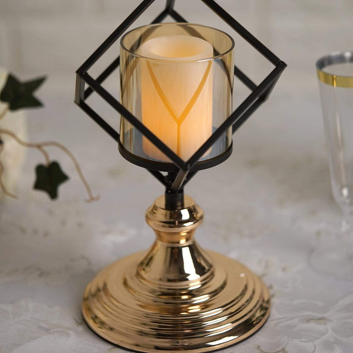 28" tall Geometric Cube Stand with Glass Votive Candle Holders - Gold and Black IRON_CAND_003_33_GDBLK