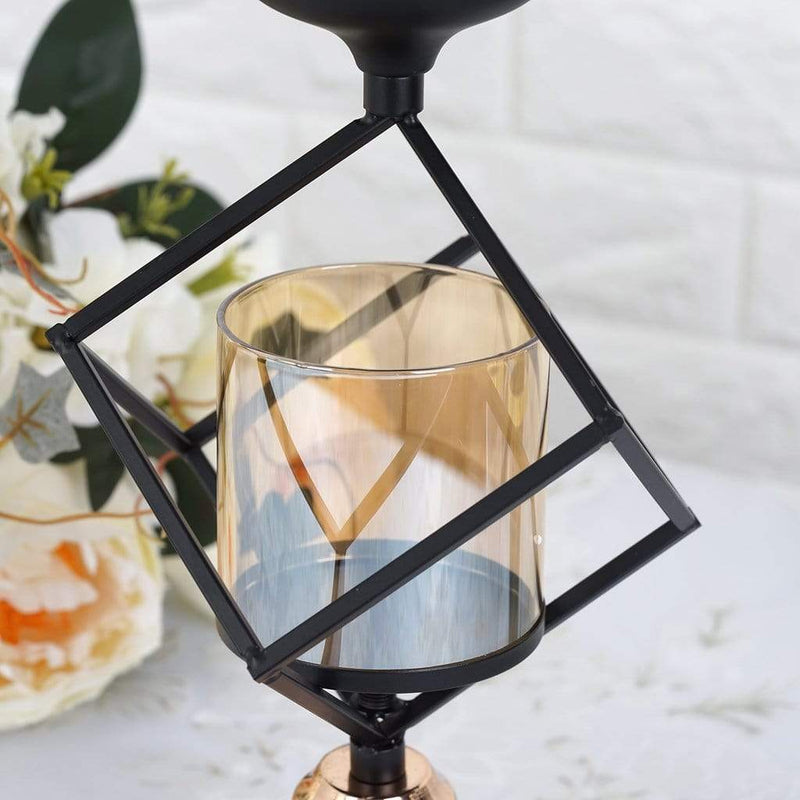 28" tall Geometric Cube Stand with Glass Votive Candle Holders - Gold and Black IRON_CAND_003_33_GDBLK