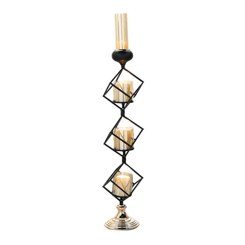 28" tall Geometric Cube Stand with Glass Votive Candle Holders - Gold and Black IRON_CAND_003_33_GDBLK