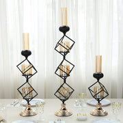 28" tall Geometric Cube Stand with Glass Votive Candle Holders - Gold and Black IRON_CAND_003_33_GDBLK