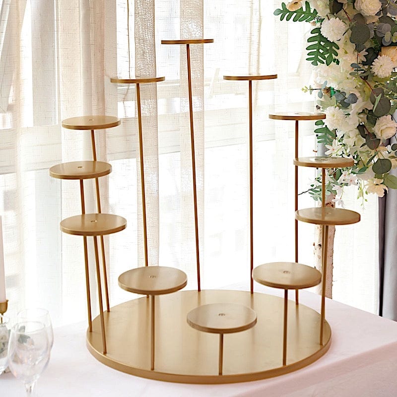 29" Tiered 12 Arm Round Metal Cupcake Holder Dessert Display Stand - Gold CAKE_MET_003_12_GOLD