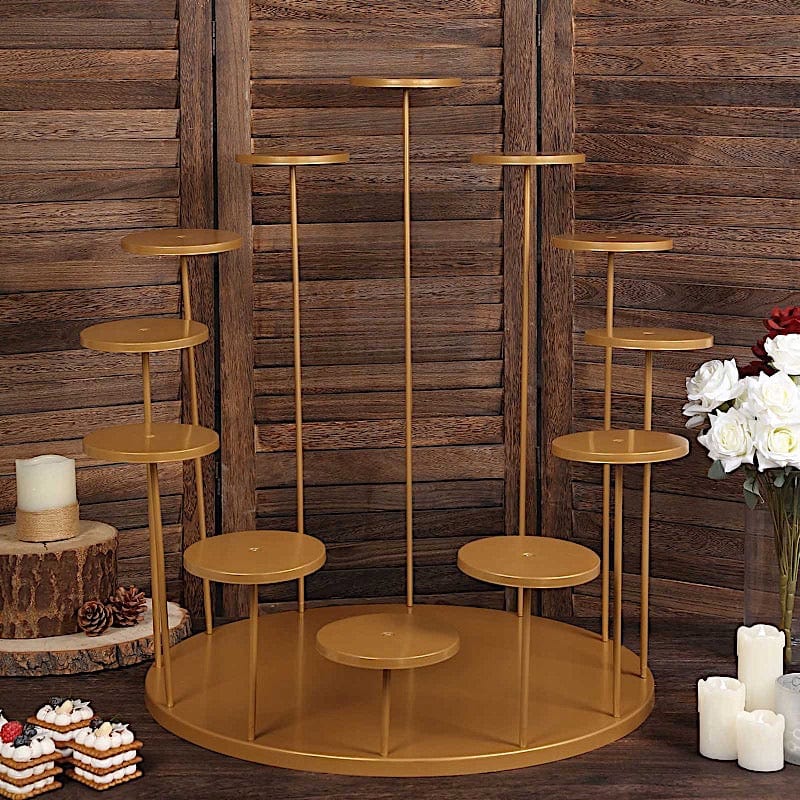 29" Tiered 12 Arm Round Metal Cupcake Holder Dessert Display Stand - Gold CAKE_MET_003_12_GOLD