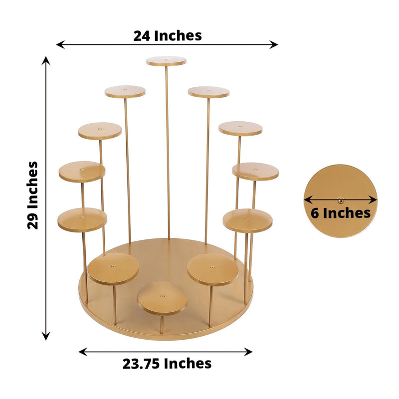 29" Tiered 12 Arm Round Metal Cupcake Holder Dessert Display Stand - Gold CAKE_MET_003_12_GOLD