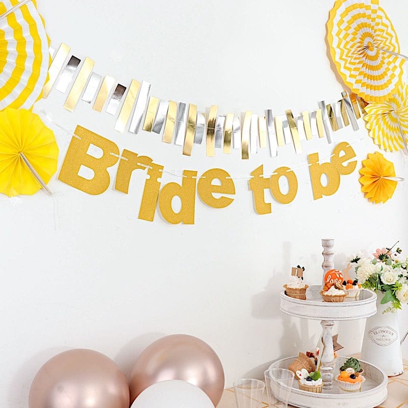 3.5 ft Glittered Bride To Be Paper Bridal Shower Hanging Garland - Gold PAP_GRLD_009_BRIDE_GD