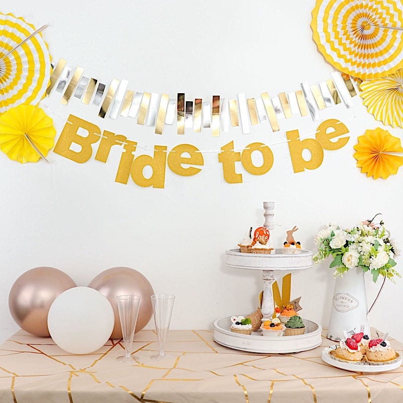 3.5 ft Glittered Bride To Be Paper Bridal Shower Hanging Garland - Gold PAP_GRLD_009_BRIDE_GD