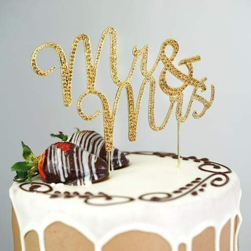 3.5" tall Rhinestones Metallic Wedding Cake Topper - Gold Mr & Mrs CAKE_TOPS3_MR01