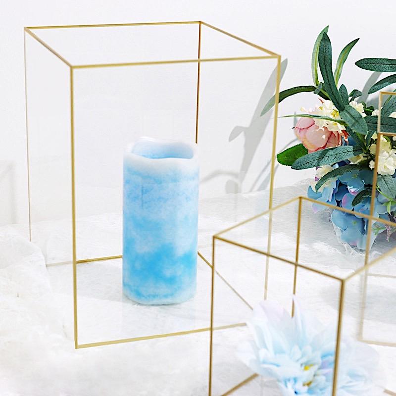 3 Acrylic with Metal Frame Pillar Candle Holders - Clear and Gold PLST_VASE_REC01_SET_GOLD