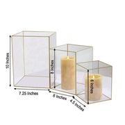 3 Acrylic with Metal Frame Pillar Candle Holders - Clear and Gold PLST_VASE_REC01_SET_GOLD