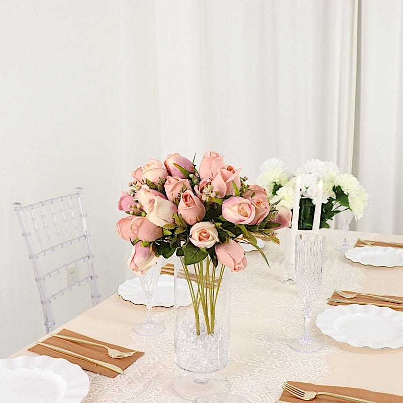 3 Bouquets 13" Silk Rose Bud Artificial Flower Bushes