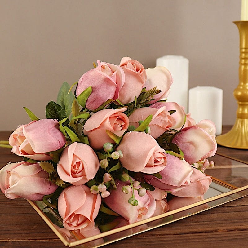 3 Bouquets 13" Silk Rose Bud Artificial Flower Bushes