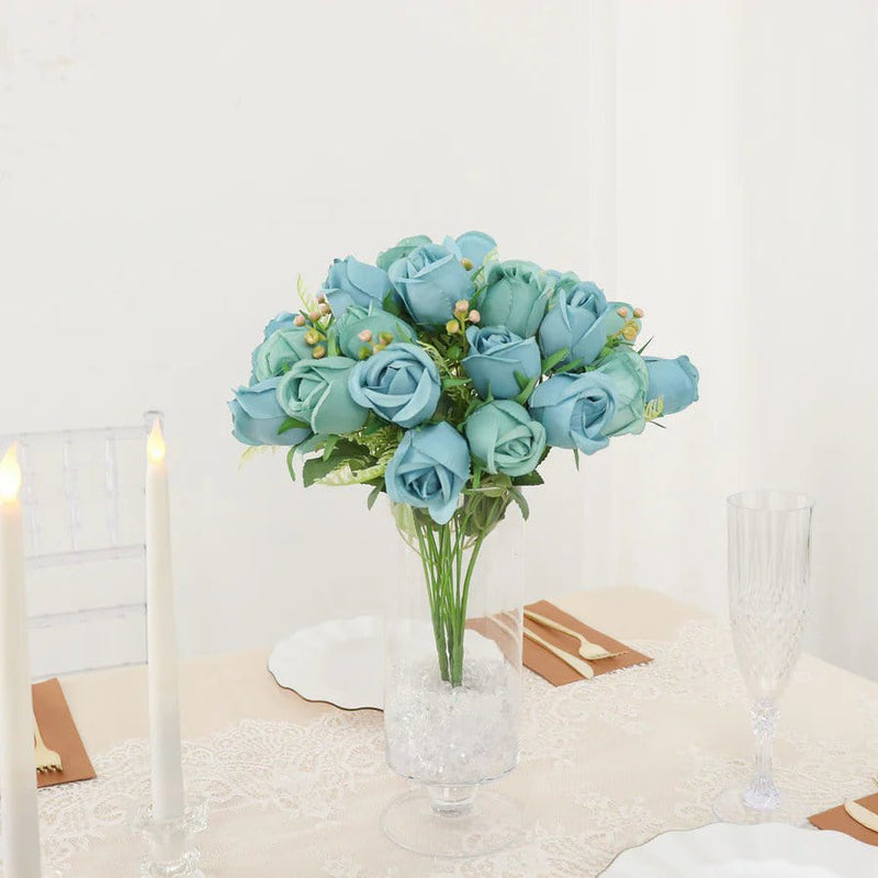 3 Bouquets 13" Silk Rose Bud Artificial Flower Bushes