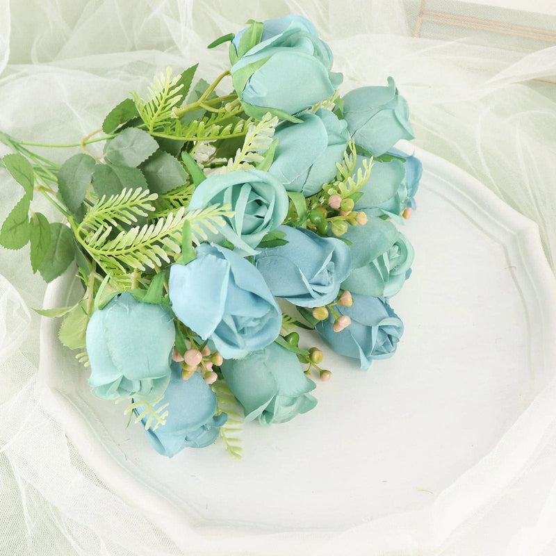 3 Bouquets 13" Silk Rose Bud Artificial Flower Bushes