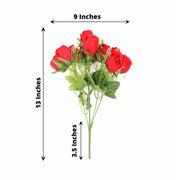 3 Bouquets 13" Silk Rose Bud Artificial Flower Bushes