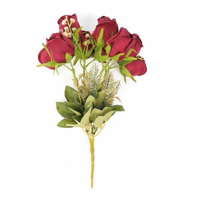 3 Bouquets 13" Silk Rose Bud Artificial Flower Bushes ARTI_RS008_BURG