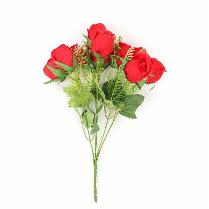 3 Bouquets 13" Silk Rose Bud Artificial Flower Bushes ARTI_RS008_RED