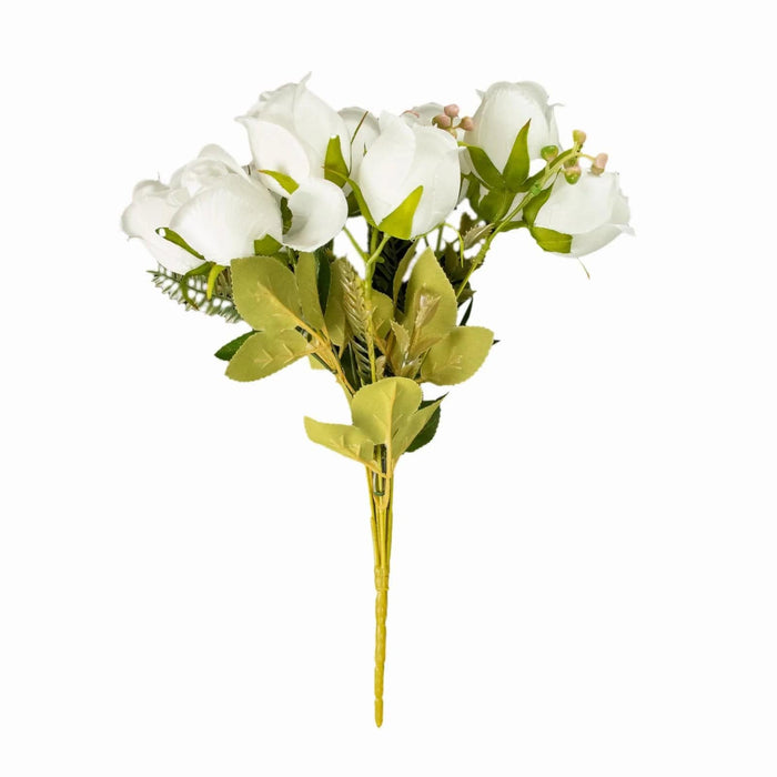 3 Bouquets 13" Silk Rose Bud Artificial Flower Bushes ARTI_RS008_WHT