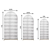 3 Fitted Spandex Round Top Wedding Arch Backdrop Stand Covers Set Wooden Design - Whitewashed IRON_STND06_SPX_SET_WOD02_WHT