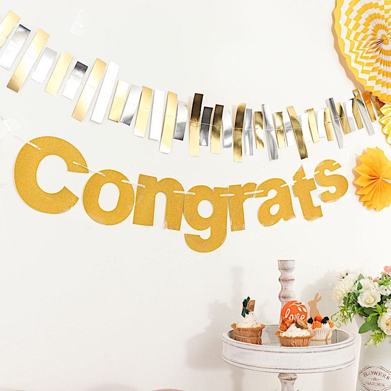 3 ft Glittered Congrats Paper Hanging Garland - Gold PAP_GRLD_009_GRATS_GD
