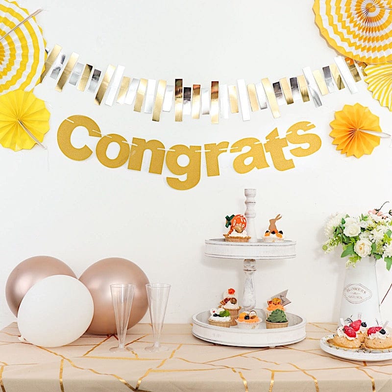 3 ft Glittered Congrats Paper Hanging Garland - Gold PAP_GRLD_009_GRATS_GD