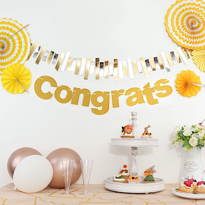 3 ft Glittered Congrats Paper Hanging Garland - Gold PAP_GRLD_009_GRATS_GD