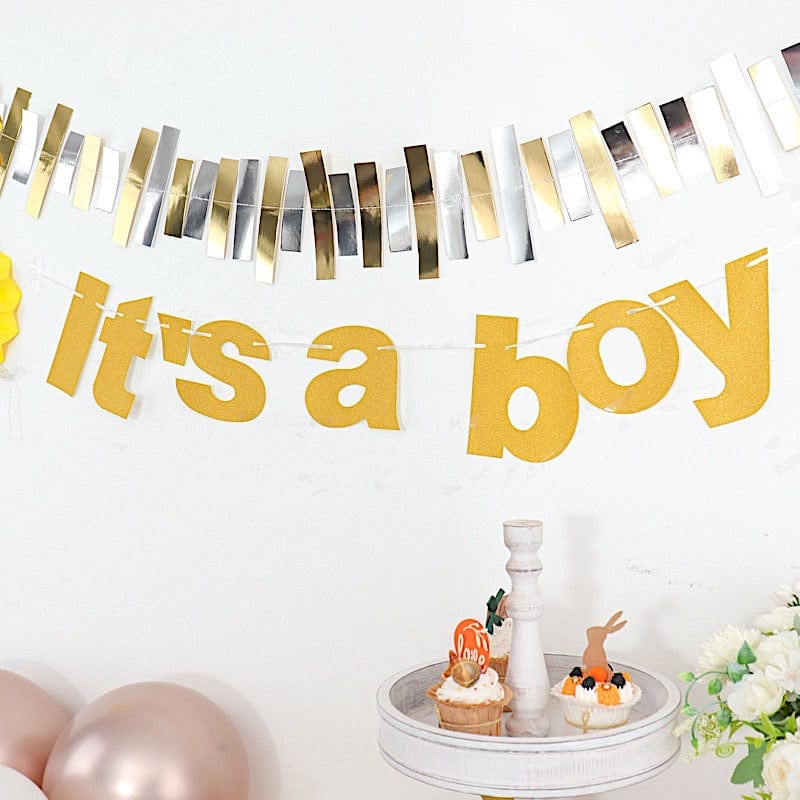 3 ft Glittered It's A Boy Paper Gender Reveal Hanging Garland - Gold PAP_GRLD_009_BOY_GD