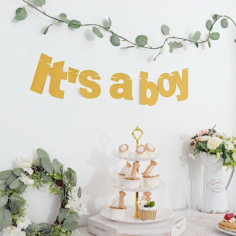 3 ft Glittered It's A Boy Paper Gender Reveal Hanging Garland - Gold PAP_GRLD_009_BOY_GD