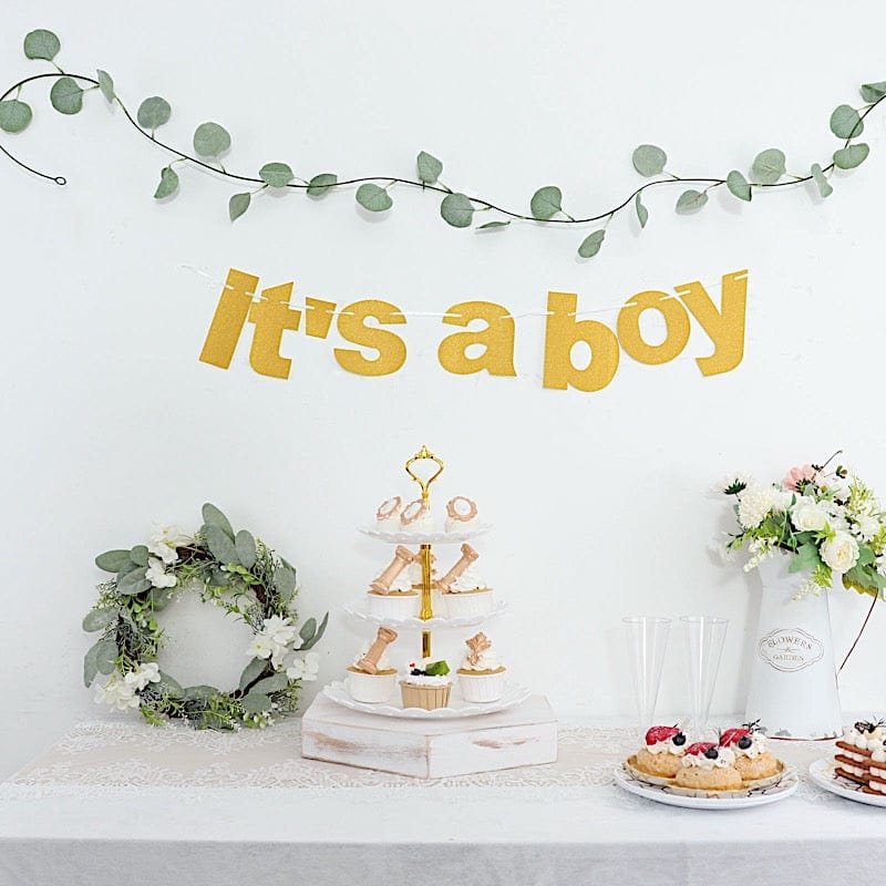 3 ft Glittered It's A Boy Paper Gender Reveal Hanging Garland - Gold PAP_GRLD_009_BOY_GD