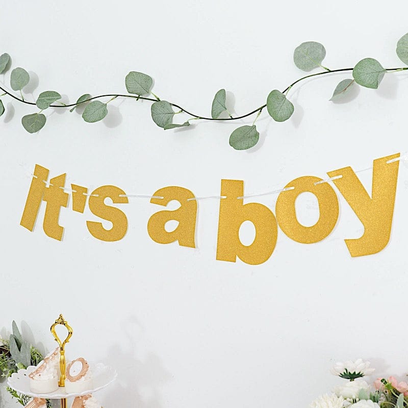 3 ft Glittered It's A Boy Paper Gender Reveal Hanging Garland - Gold PAP_GRLD_009_BOY_GD