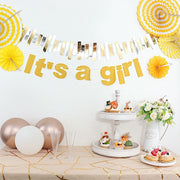 3 ft Glittered It's A Girl Paper Gender Reveal Hanging Garland - Gold PAP_GRLD_009_GIRL_GD