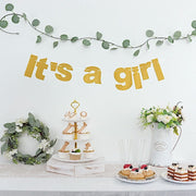 3 ft Glittered It's A Girl Paper Gender Reveal Hanging Garland - Gold PAP_GRLD_009_GIRL_GD