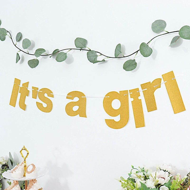 3 ft Glittered It's A Girl Paper Gender Reveal Hanging Garland - Gold PAP_GRLD_009_GIRL_GD