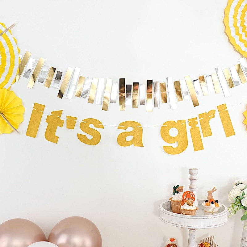 3 ft Glittered It's A Girl Paper Gender Reveal Hanging Garland - Gold PAP_GRLD_009_GIRL_GD