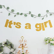 3 ft Glittered It's A Girl Paper Gender Reveal Hanging Garland - Gold PAP_GRLD_009_GIRL_GD