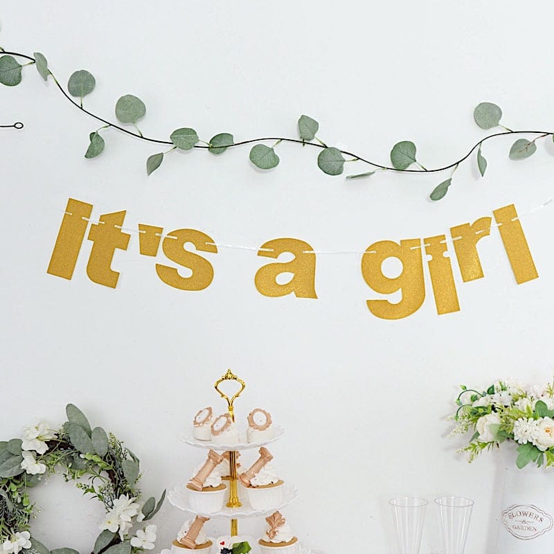 3 ft Glittered It's A Girl Paper Gender Reveal Hanging Garland - Gold PAP_GRLD_009_GIRL_GD