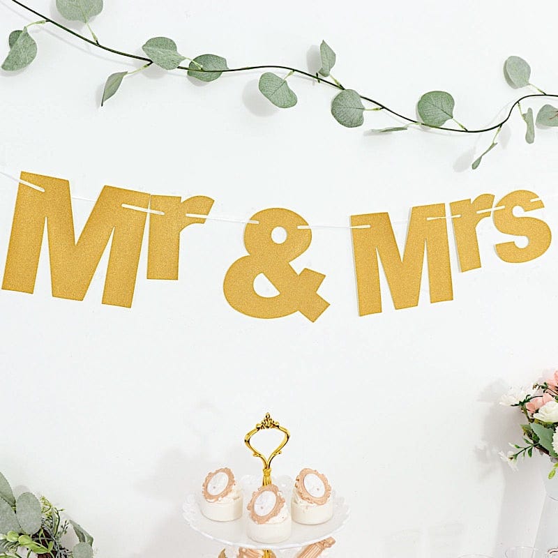 3 ft Glittered Mr & Mrs Paper Wedding Hanging Garland - Gold PAP_GRLD_009_MRS_GD